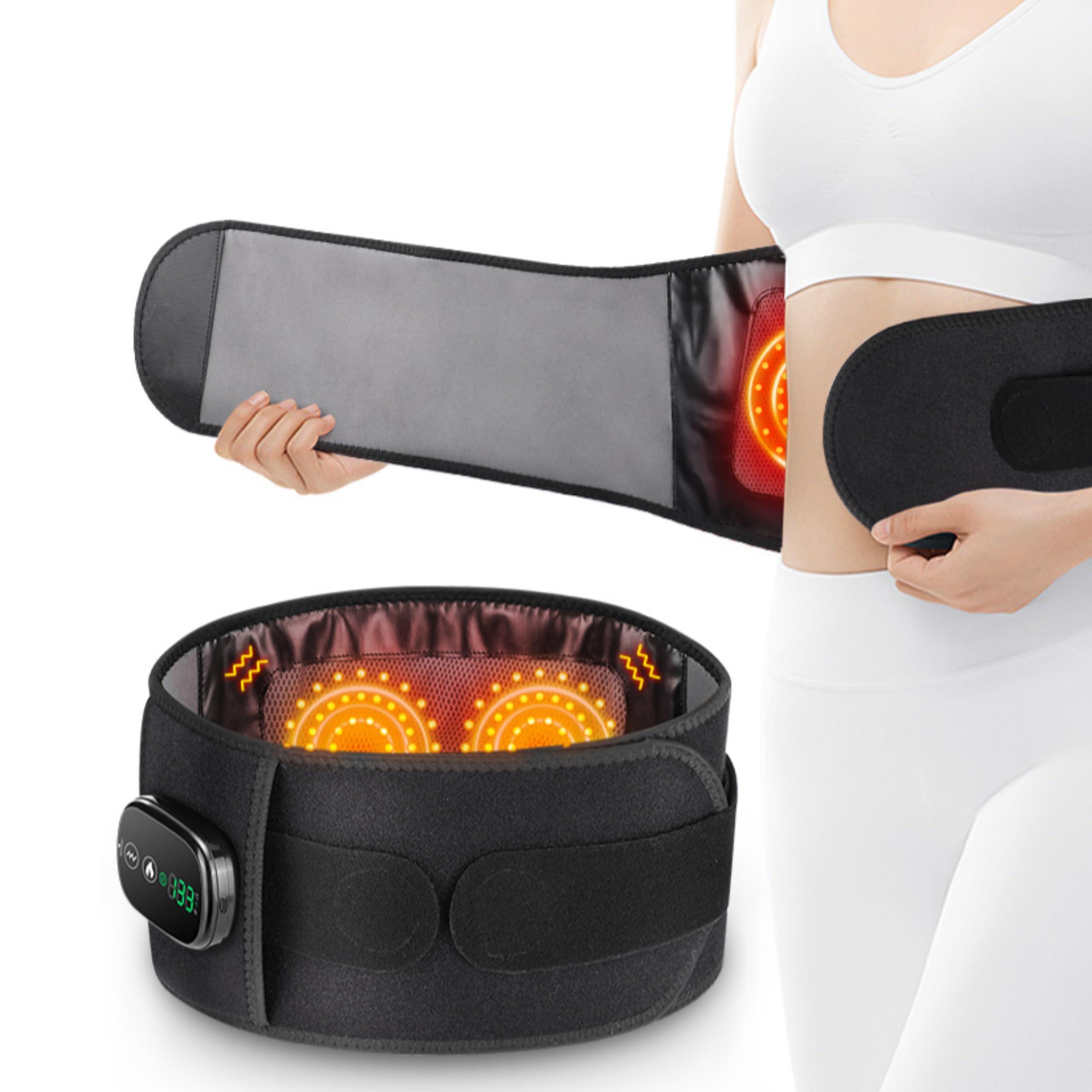 Ceinture de Massage Chauffante Pour Douleur Lombaire Sans Fil, Massage Du Dos, Shiatsu, Ceinture De Soutien Lombaire, Soulage Le Mal De Dos, Sciatique, Lombalgie, Douleur Menstruelle Coussin Chauffant