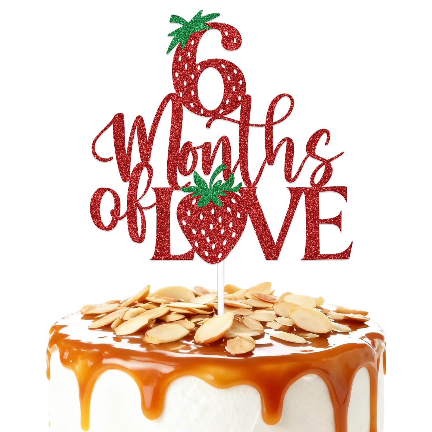 ZCXVC Strawberry 6 Months of Love Cake Topper Strawberry Cake Topper 6 Months Birthday Cake Decoration Supplies Red Glitter