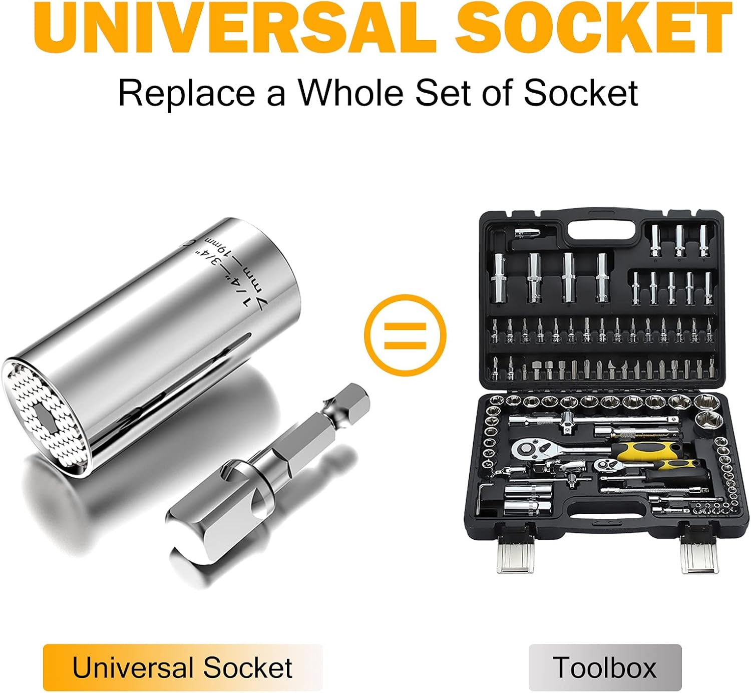 2 PCS Universal Socket Tool,Super Socket Unscrew Any Bolt, Adjustable Socket Drill with Adapter，1/4"-3/4" (7mm to 19mm)