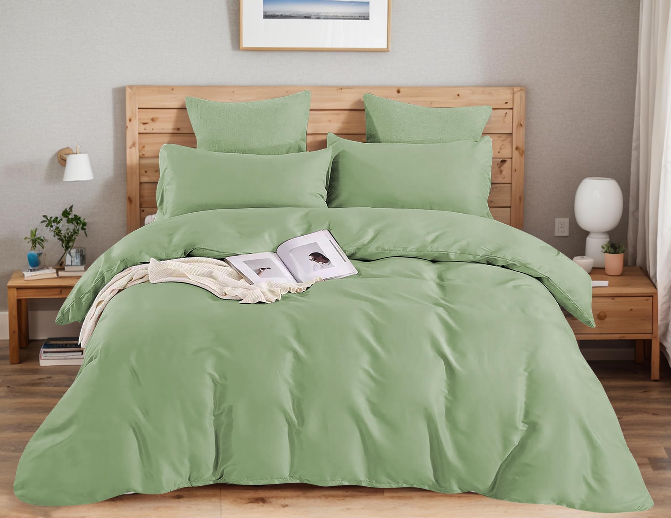 Juego de Funda Nórdica 4 Piezas Cama 180 Microfibra Super Suave Transpirable - 1 Funda Edredón 260x240 cm, 1 Bajera 180x200+28 cm y 2 Fundas de Almohada 50x100 cm (Verde)
