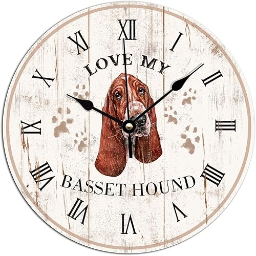 Love My Basset Hound - Reloj de pared decorativo para dueño de perro reloj de regalo para dueño de perro reloj de pared de PVC funciona con pilas