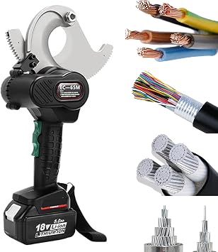 Electric 50Mm/65Mm Ratchet Wire Cutter, Battery Powered Hydraulic Cable Cutter, Electric Wire Cutting Tool for Cu/Al Cable and Armoured Cable with 2 Gear Speed 65mm
