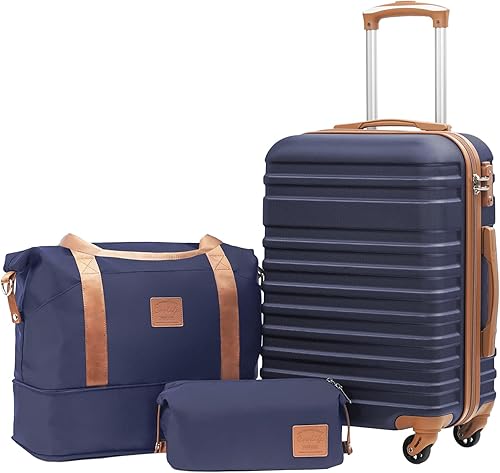 Coolife Luggage Sets Suitcase Set 3 Piece Luggage Set Carry On Hardside Luggage with TSA Lock Spinner Wheels (Navy, S(20in)_carry on)