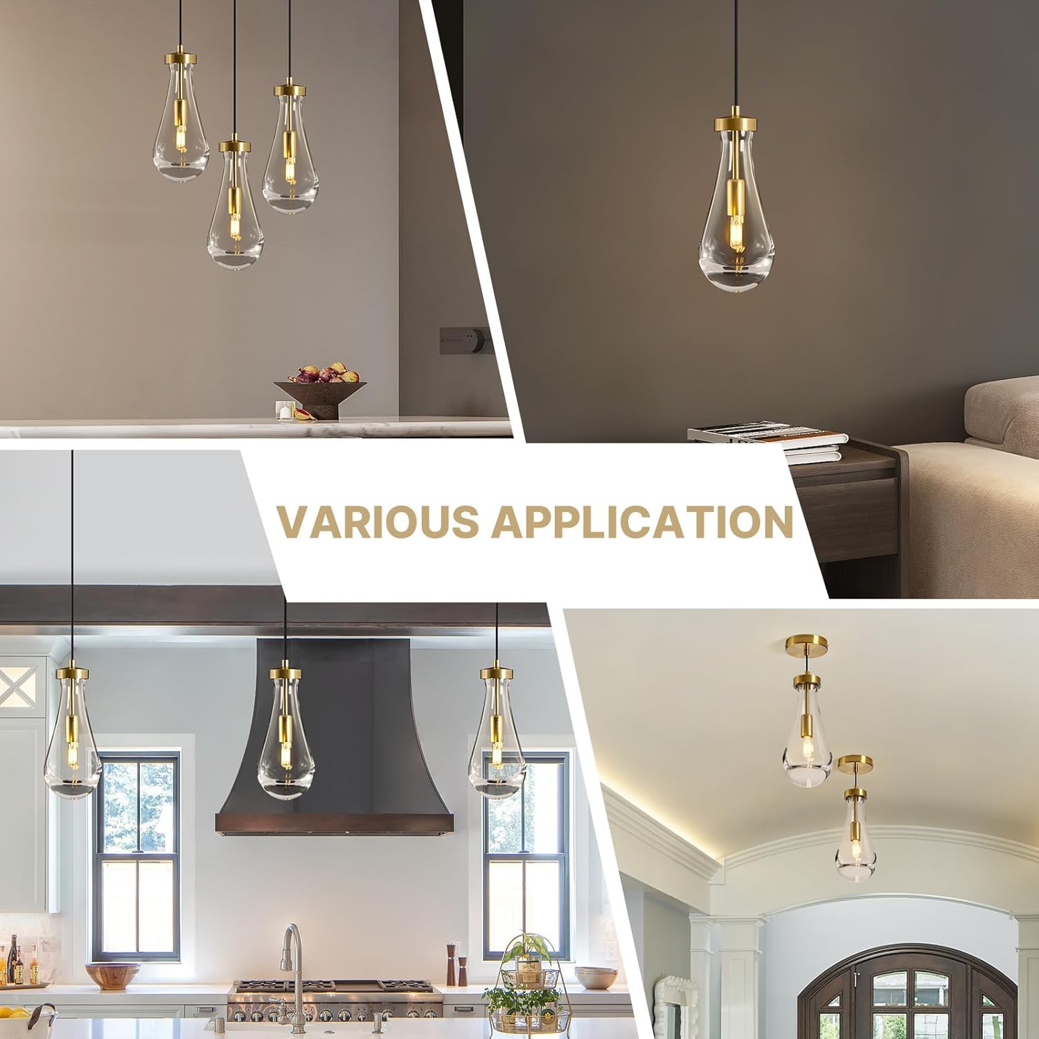 Raindrop Pendant Lights Kitchen Island: 2 Pack Crystal Gold Teardrop Hanging Light Fixtures over Dining Room Table - Modern Brass Glass Tear Drop Ceiling Pendants Chandelier Bedroom Bathroom Lighting