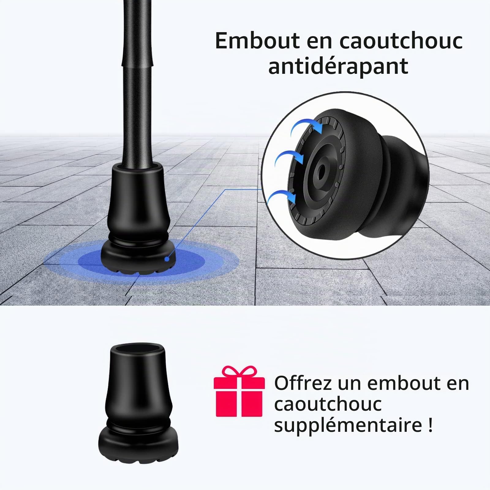 Canne de marche pliable avec lumière pour homme et femme - Canne de marche pliable avec base antidérapante - Hauteur réglable de 77 à 90 cm