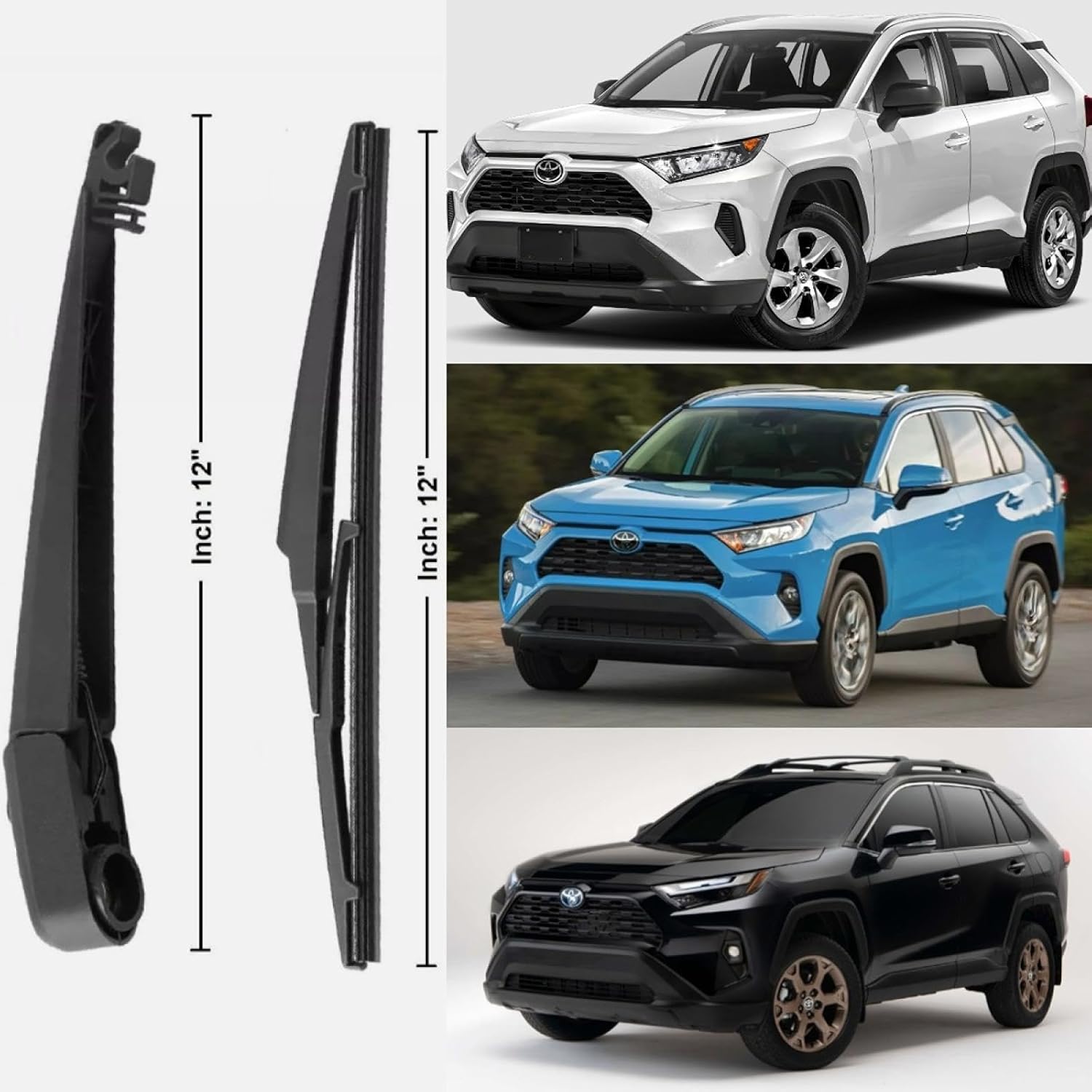 Rear wiper Blade & Arm Set Replacement for Toyota RAV4 RAV-4 2019-2024 2020 2021 2022 2023 OEM Fit Adventure Hybrid LE Limited SE Woodland Edition XLE Premium Trail TRD Prime SE XSE Trims
