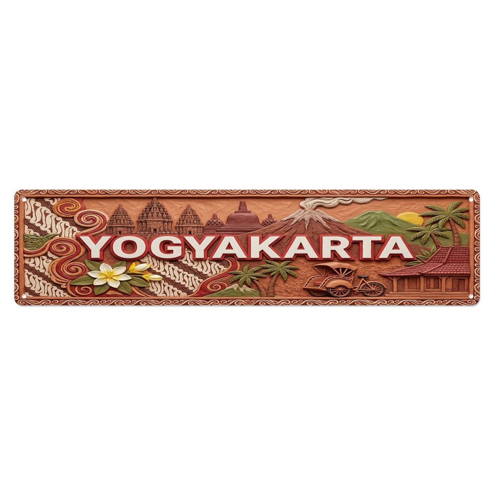 Cwbufd Vintage Style Vintage Yogyakarta Indonesia Flag Pattern Vintage Metal Tin Sign Plaque Wall Decor For Cafe, Club Bar, Office, Garden Metal Poster 4X16inch