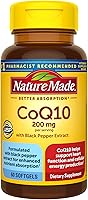 Nature Made CoQ10 200mg with Black Pepper Extract - Enhanced Absorption for Heart Health & Antioxidant Support, 60 Softgels