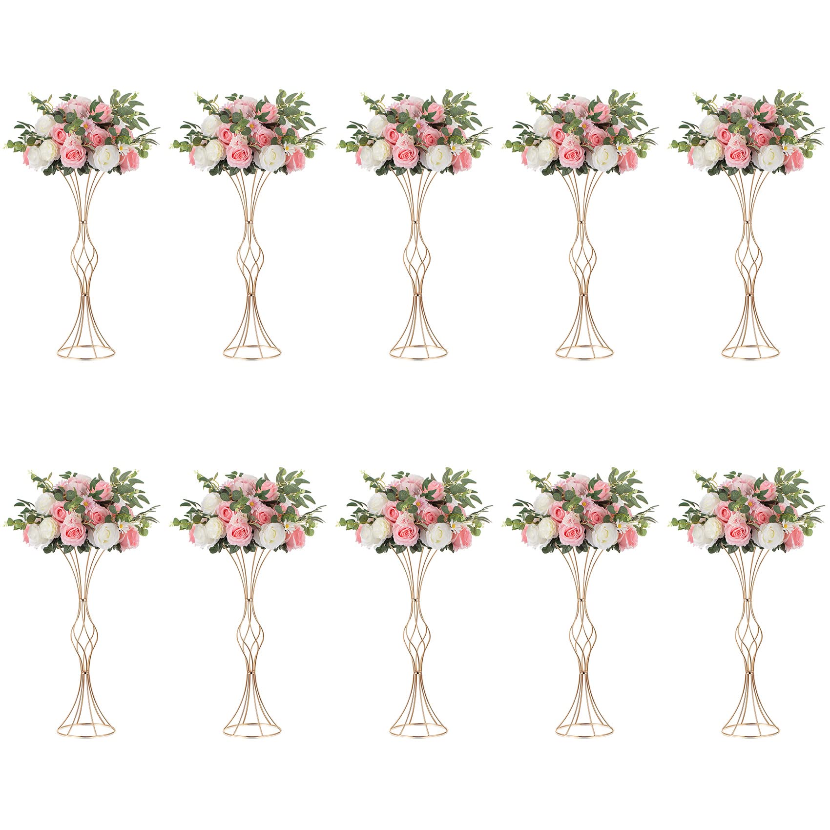 NUPTIO Gold Vase Wedding Centrepieces: 10 Pcs 26in Tall Golden Flower Stand Artificial Arrangement Trumpet Vases for Weddings Birthday Party Anniversary Ceremony Aisle Reception Home Decorations