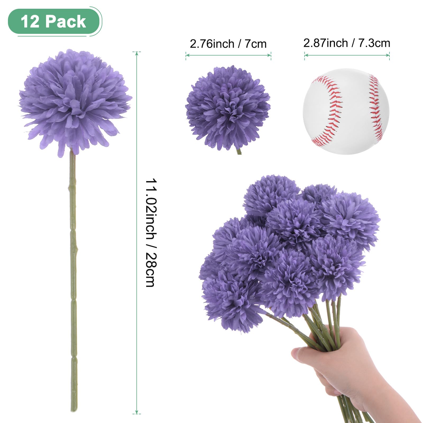 M METERXITY 12-Pack Artificial Chrysanthemum Ball Flowers - Image 3