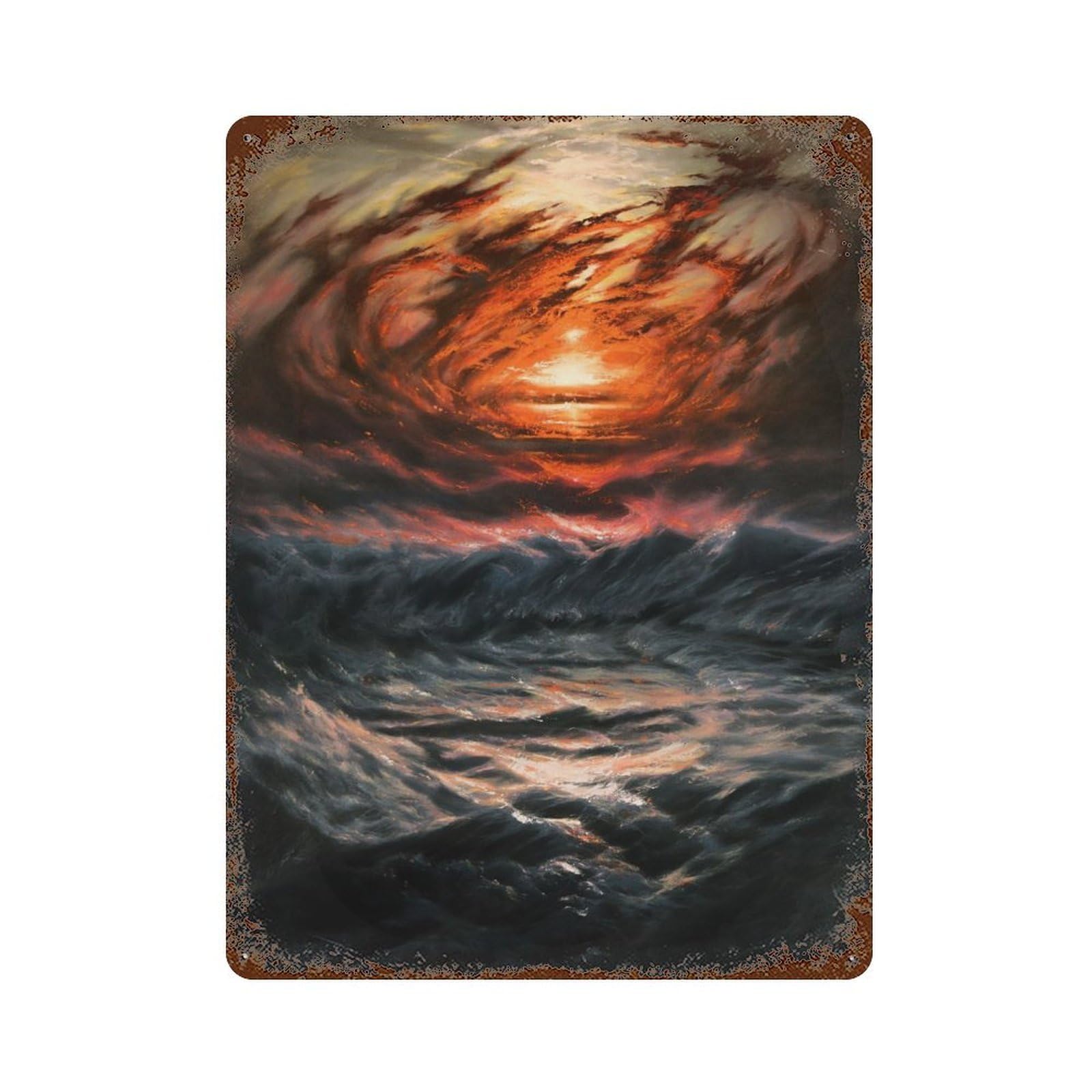 Rust Effect Red Sunset And Sea Vintage Rust Metal Sign 15.7"x11.8", Vintage Wall Decor for Garage, Bar And Workshop Decor