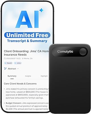Comulytic Note Pro AI Voice Recorder, Unlimited Transcribe & Summarize, AI Note Taking Recording Device w/Case, App Control, 113 Languages for Calls, Meetings, Lectures, Interviews, Black