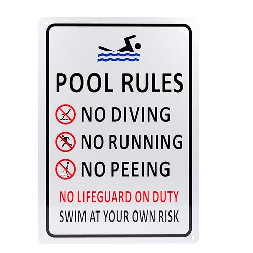 Kichwit Pool Rules Sign, Swim At Your Own Risk, No