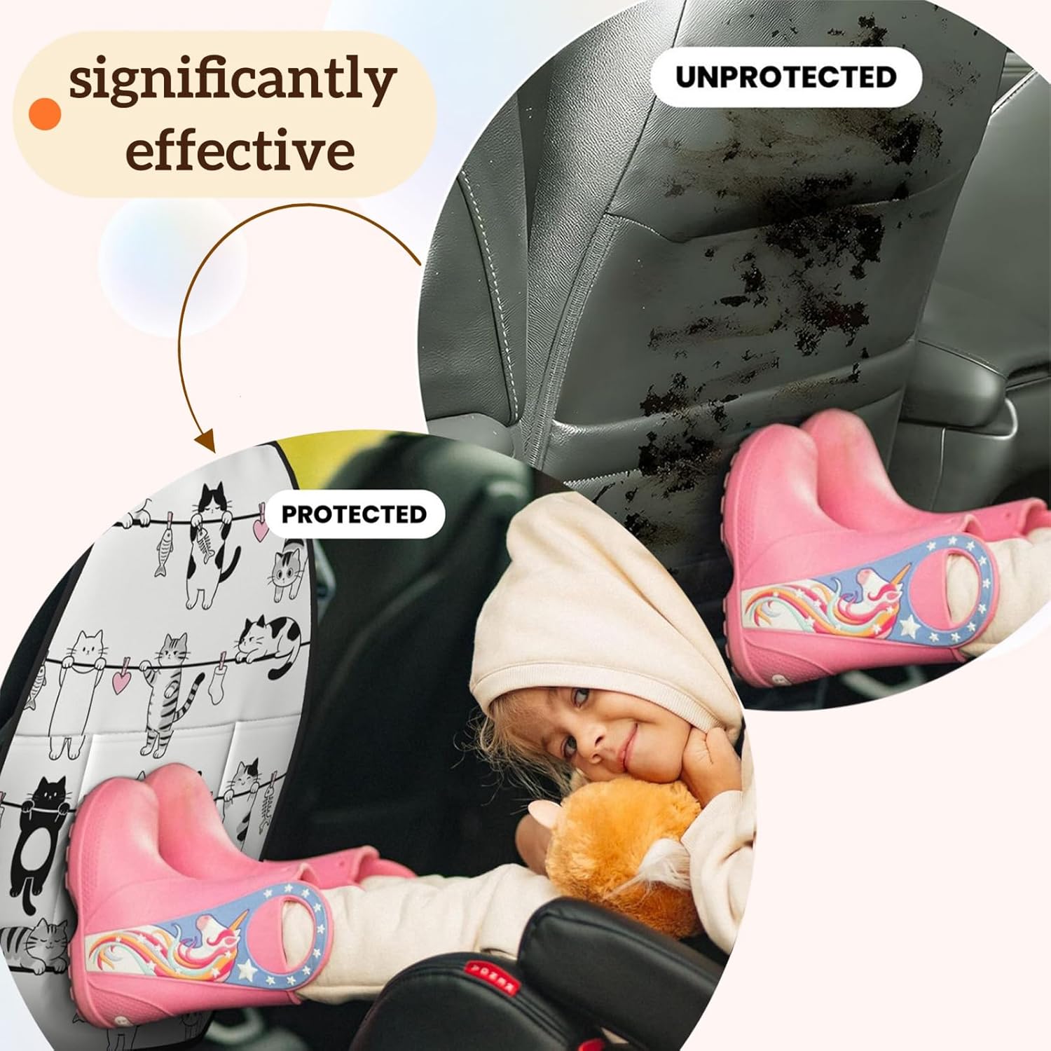 Car Seats Back Protector 2 PCS with 3 Pocket Organizer, Car Seat Back Protectors for Vehicles to Protect from Dirt Scratches Mud for SUV Jeeps Trucks and Cars - Cute Cats