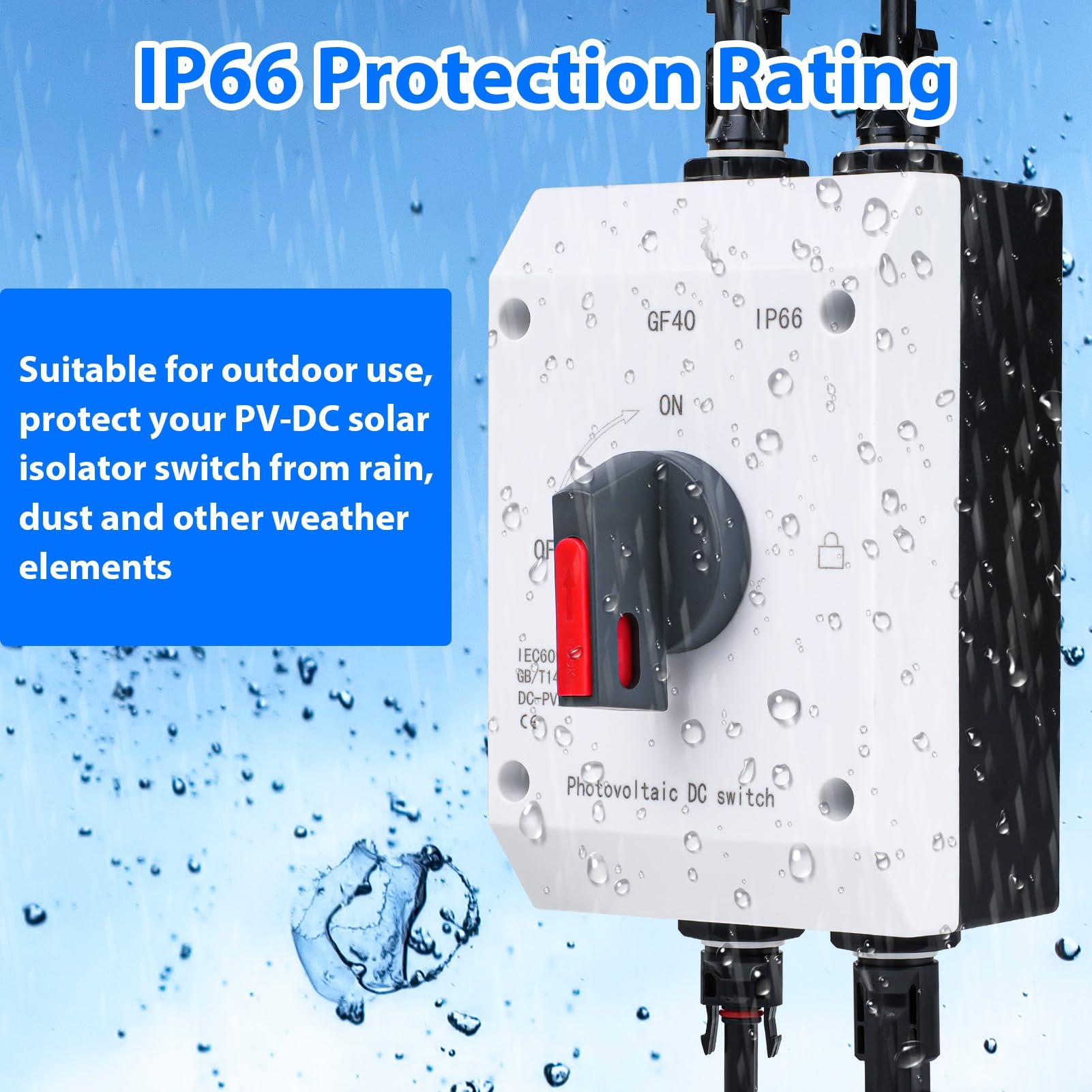Jadeshay Sezionatore DC Fotovoltaico 32A 1000V CC Commutatore Interruttore di Trasferimento Solare Impermeabile IP66 per Scatole Combinate Solari Camper Barche e Sistemi Solari ON-Grid/OFF-Grid