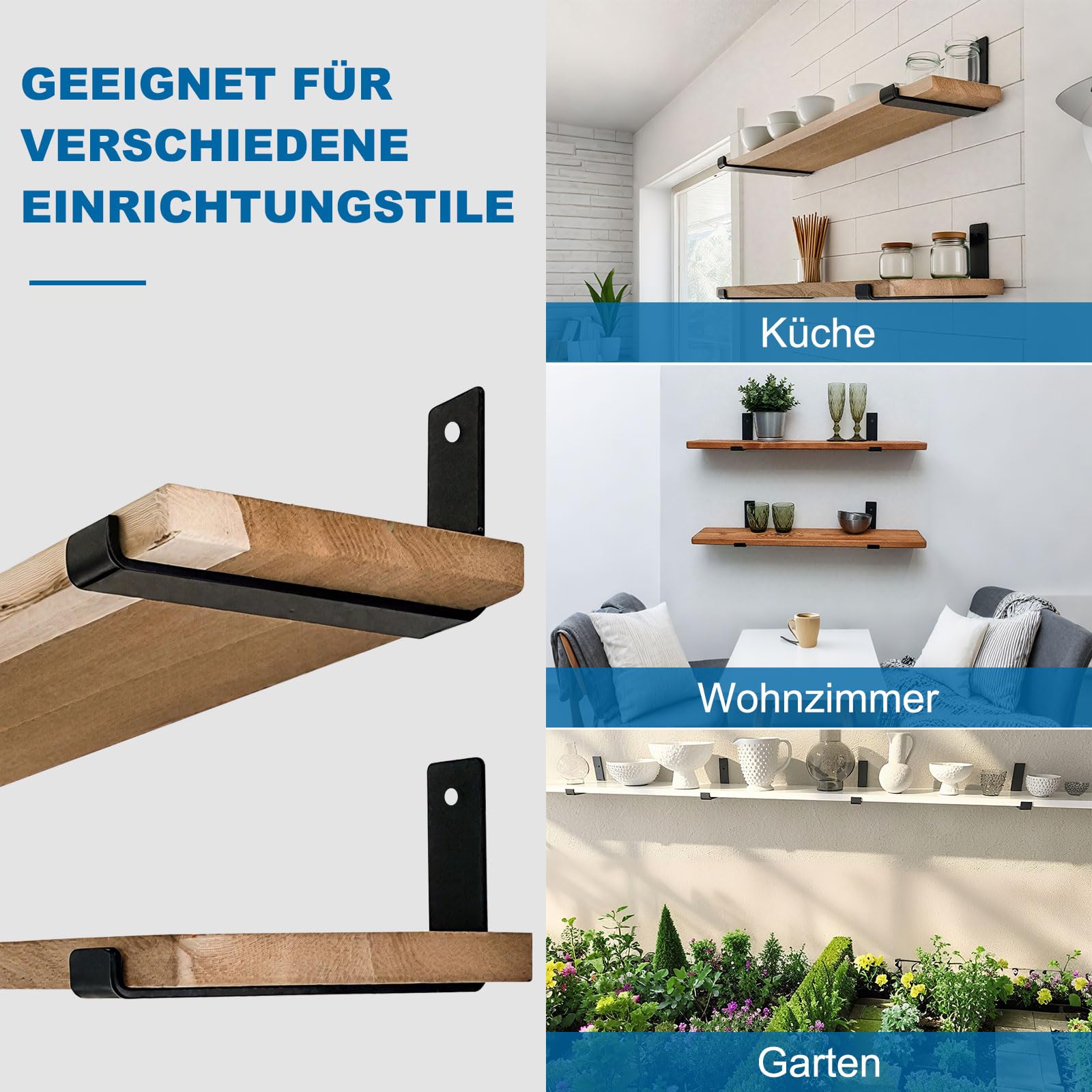 Regalhalterungen Schwerlastwinkel 4 Stück - 5 mm Starke Stahl Metall Regalträger mit Lippen, Industrielle Rustikale Schwarz Wand Regal Halterungen Kit 25 cm