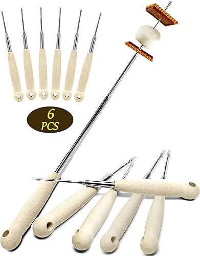 6 palitos para asar malvaviscos de 32 pulgadas  Palitos extensibles para hoguera larga  Palitos resistentes para perros calientes para fogatas,