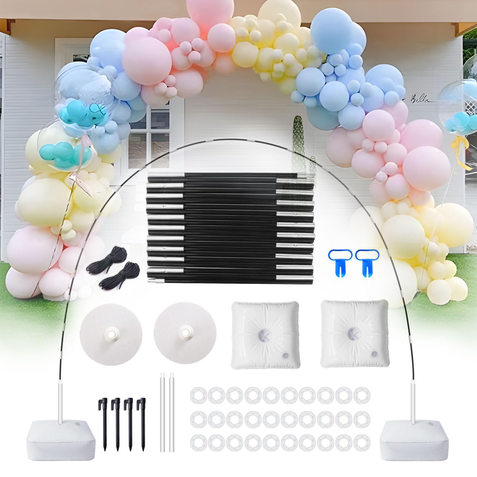 PlusFive Kit per arco per palloncini, altezza 20.5 m e larghezza 10.5 m, set di supporto regolabile con base riempibile ad acqua, per decorazioni per matrimoni, feste di compleanno
