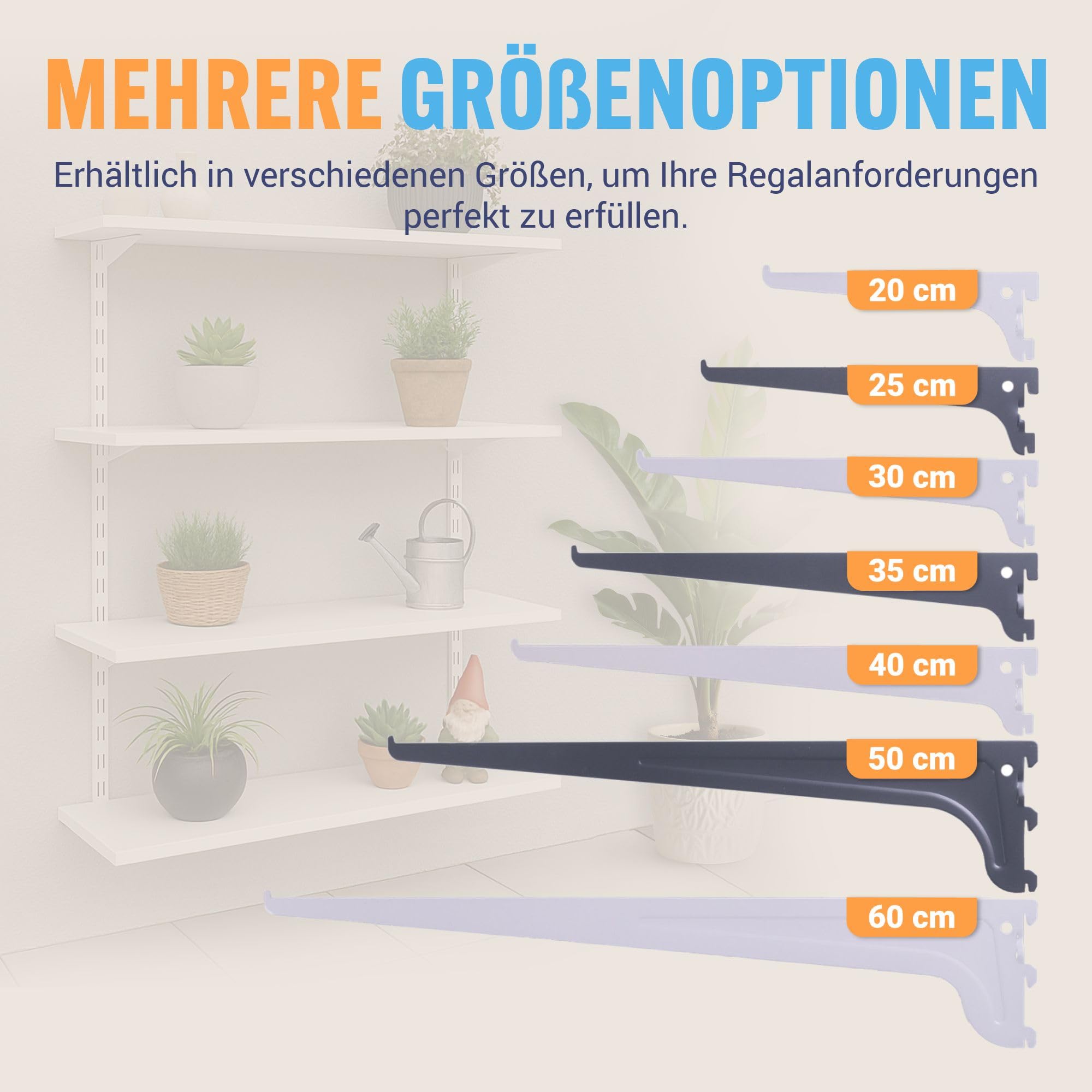 Regalträger für Wandschienen · Länge: 60cm · Farbe: Weiß · Menge: 10 · Regalhalterung für Wandregal Metall · Regalsystem Regal Winkel Halterung Wand