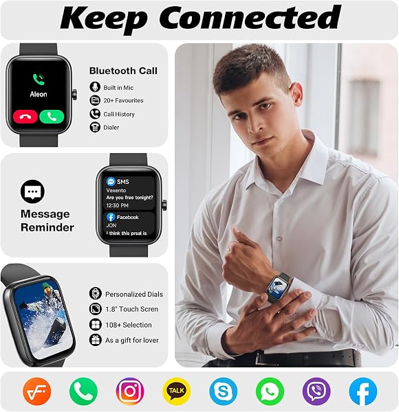 VRPEFIT Smart Watch for Men Women with Bluetooth Call, Alexa Built-in, Heart Rate & Sleep Monitor, 1.83" DIY Dial Fitness Watch with 100+ Sport Modes, IP68 Waterproof, Compatible with Android iOS in use