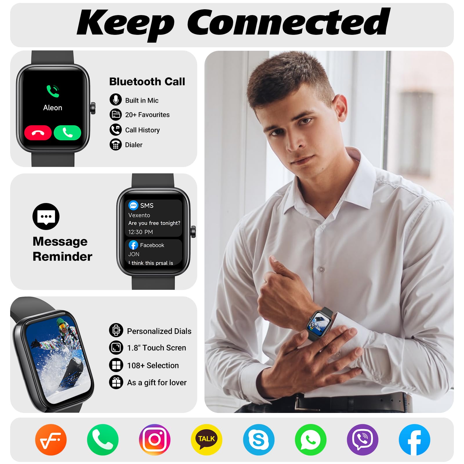VRPEFIT Smart Watch for Men Women with Bluetooth Call, Alexa Built-in, Heart Rate & Sleep Monitor, 1.83" DIY Dial Fitness Watch with 100+ Sport Modes, IP68 Waterproof, Compatible with Android iOS in use