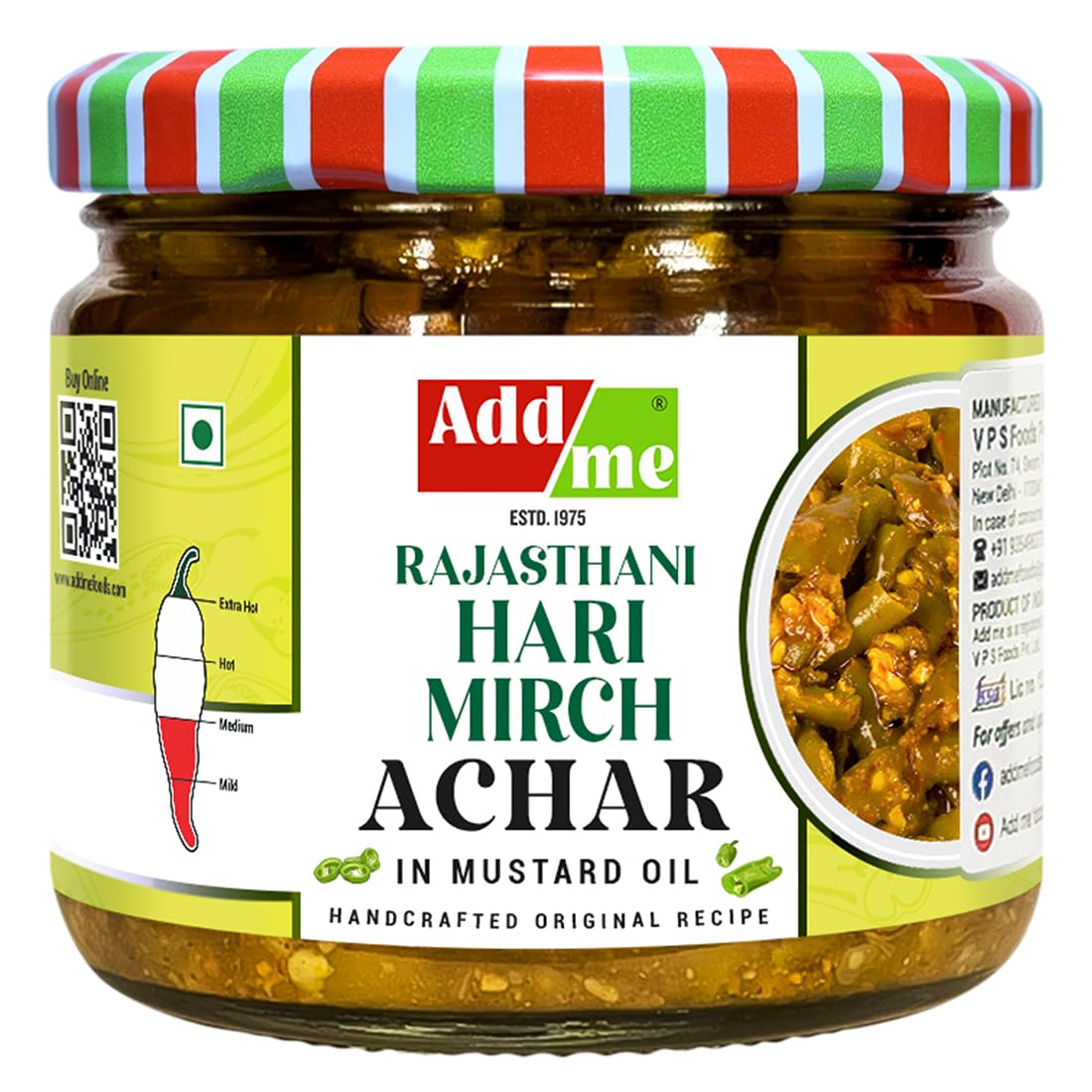 Add Me Homemade Hari Mirch ka Achar 300gm, Green Chilli Pickle 300g Glass Jar