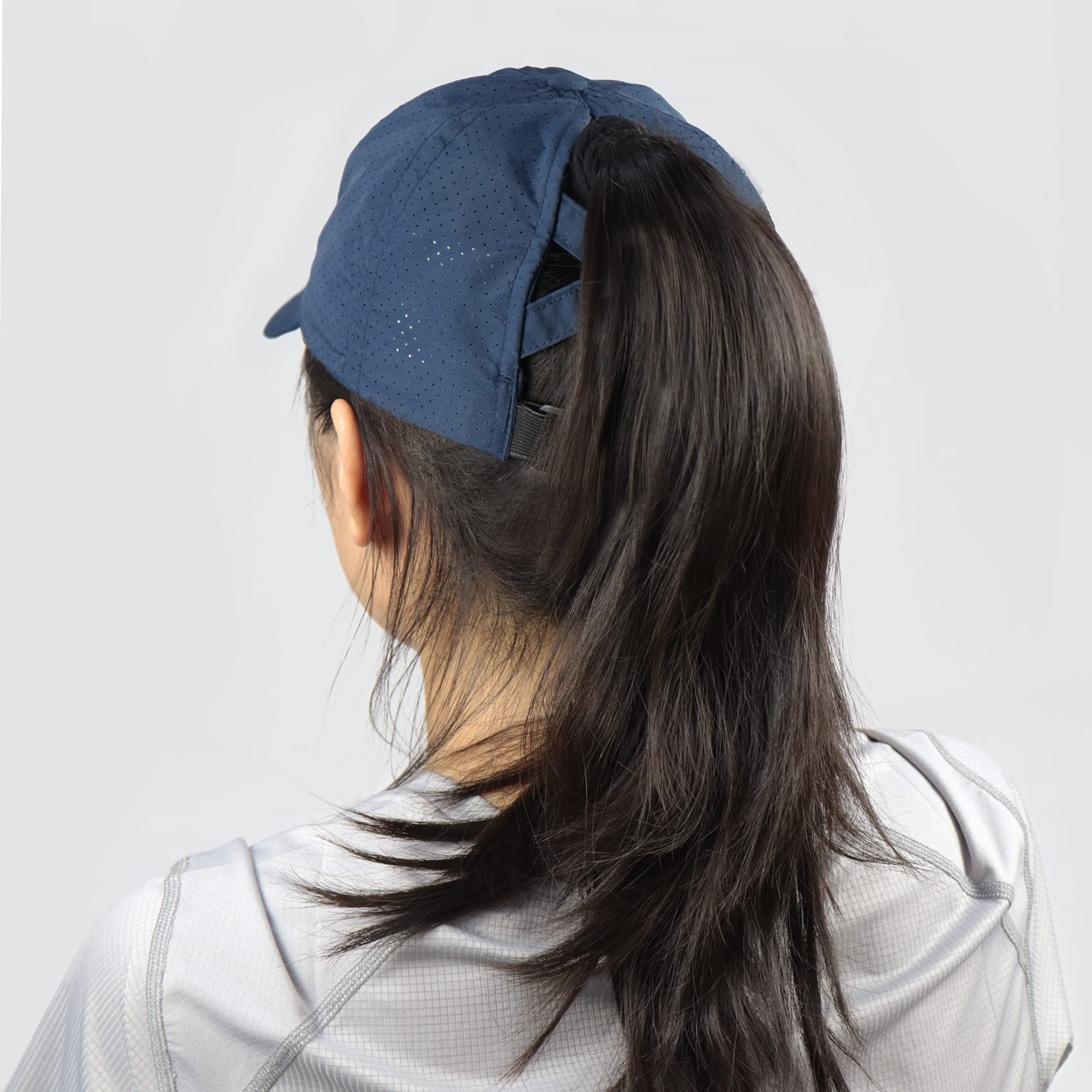 RRvane Women Criss Cross Ponytail Hat Polyester Breathable Unstructured Adjustable Baseball Cap (Navy)