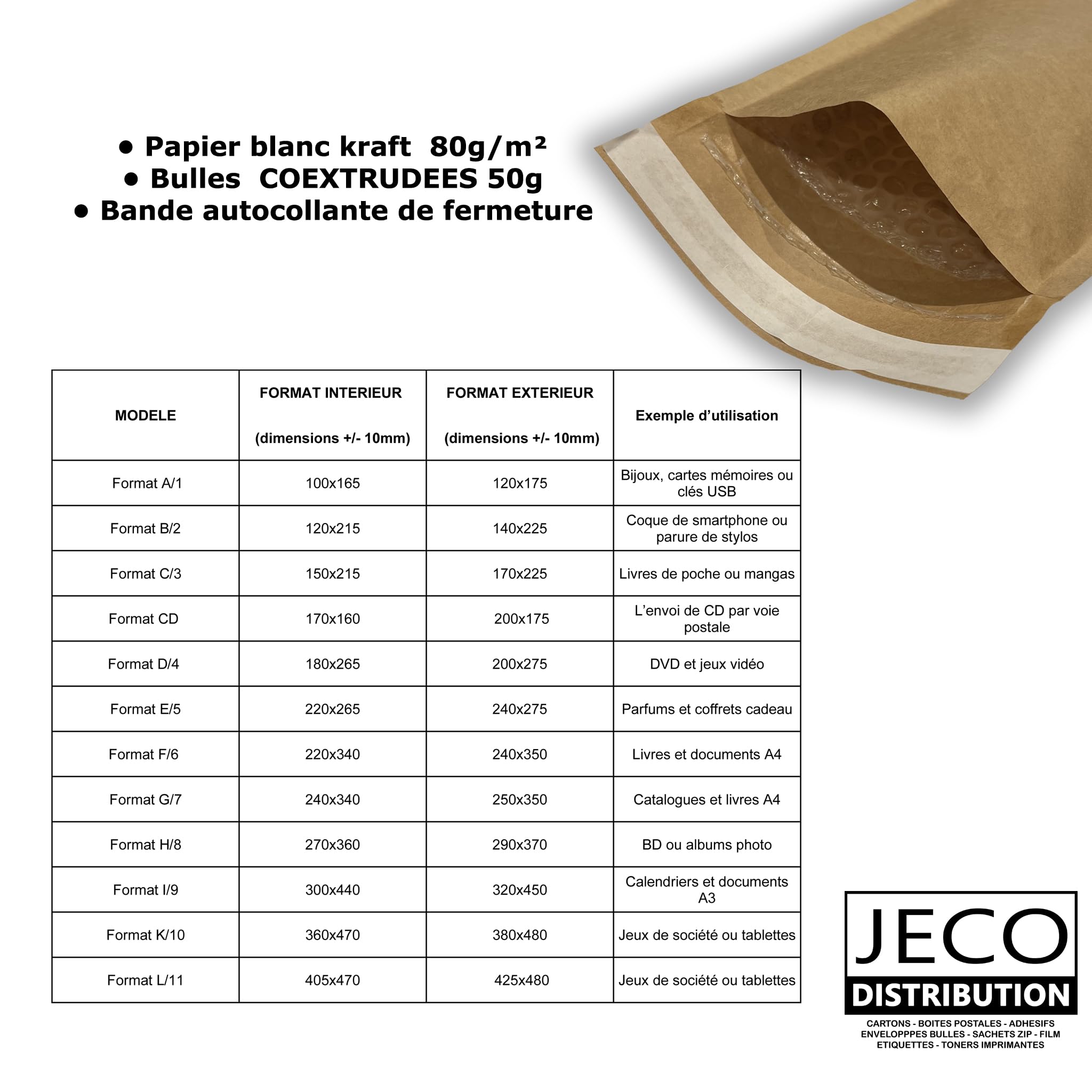 Jeco - Lot de 800 enveloppes à bulles d'air taille C/3 int. 150 x 215 mm pochettes kraft marron matelassées d'expédition PRO