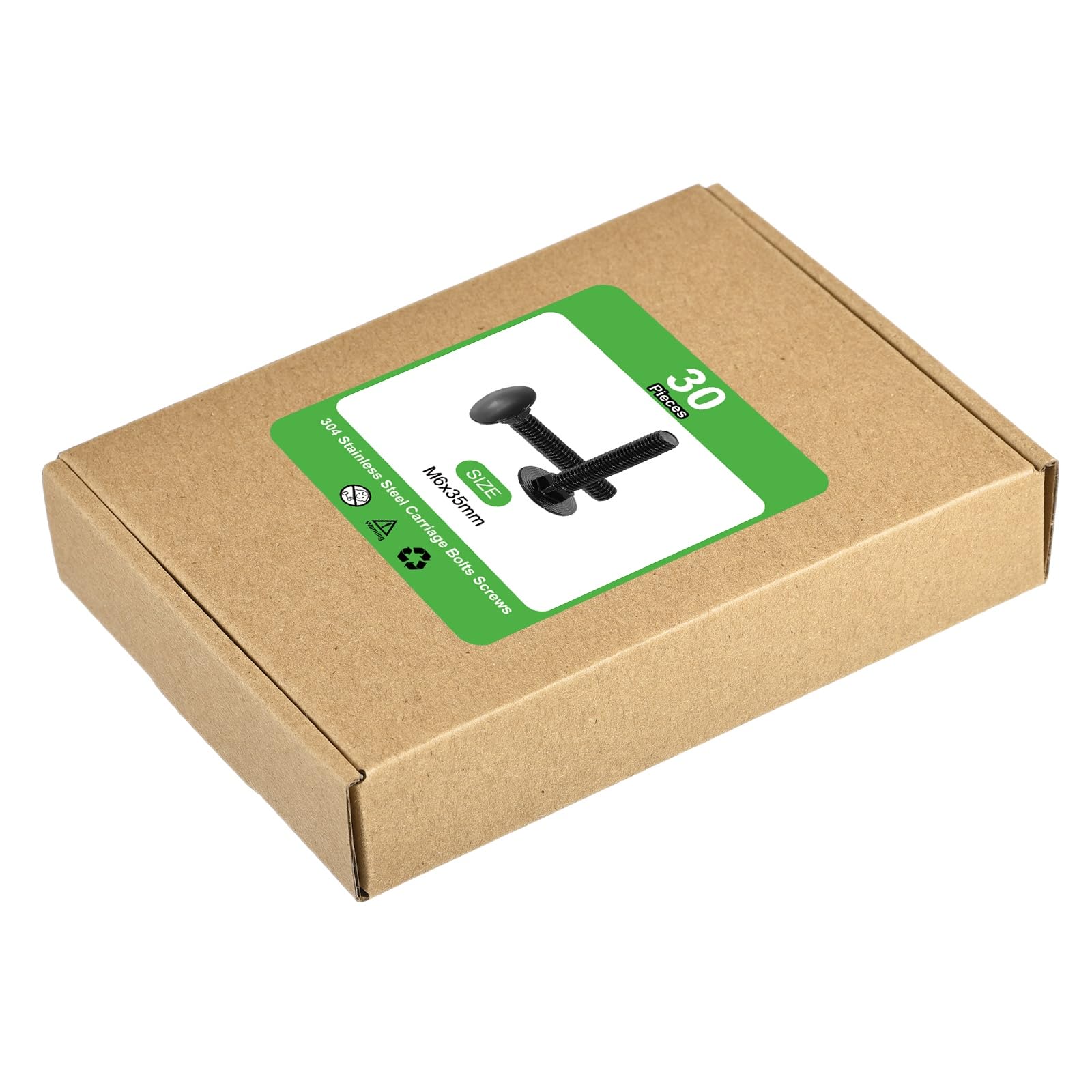 sourcing map Lot de 30 boulons de carrosserie M6 x 35 mm en acier inoxydable 18-8 (304) à tête ronde et à col carré - Vis en oxyde noir pour accessoires de fixation - Noir
