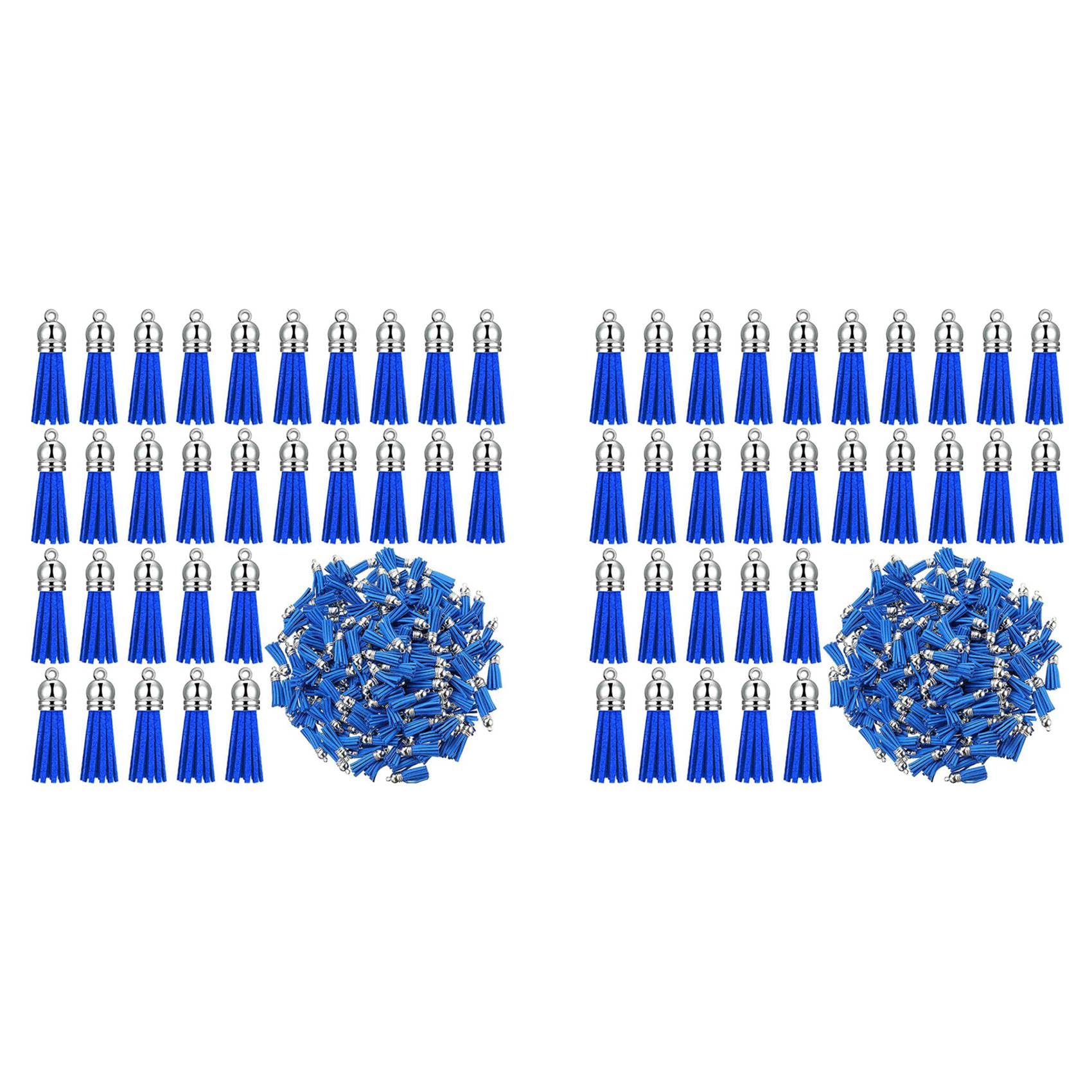Hndhbfgrt 200Pcs Keychain Tassels Faux Suede Leather Tassel Pendants Keychain Decoration for DIY Crafts Making Supplies (Blue)