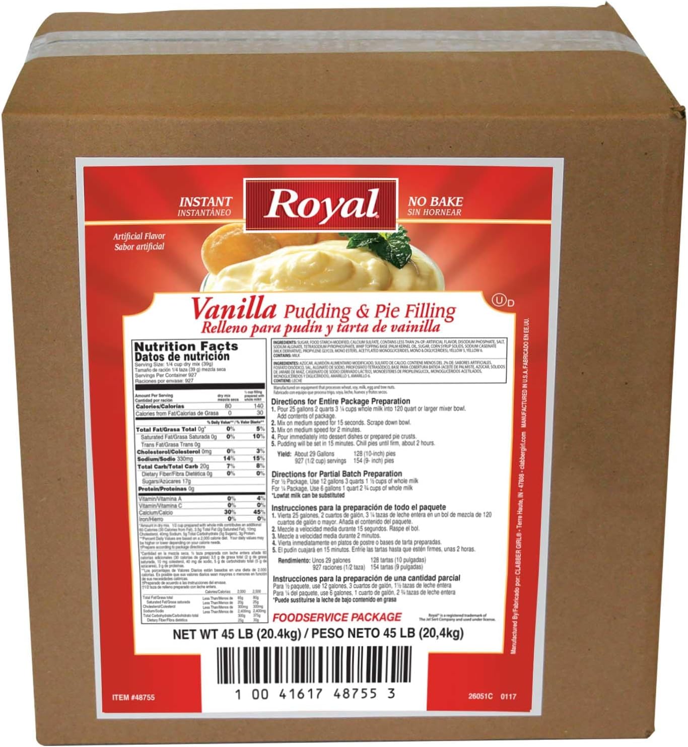 Instant Vanilla Pudding Mix, 45 Pound -- 1 each.