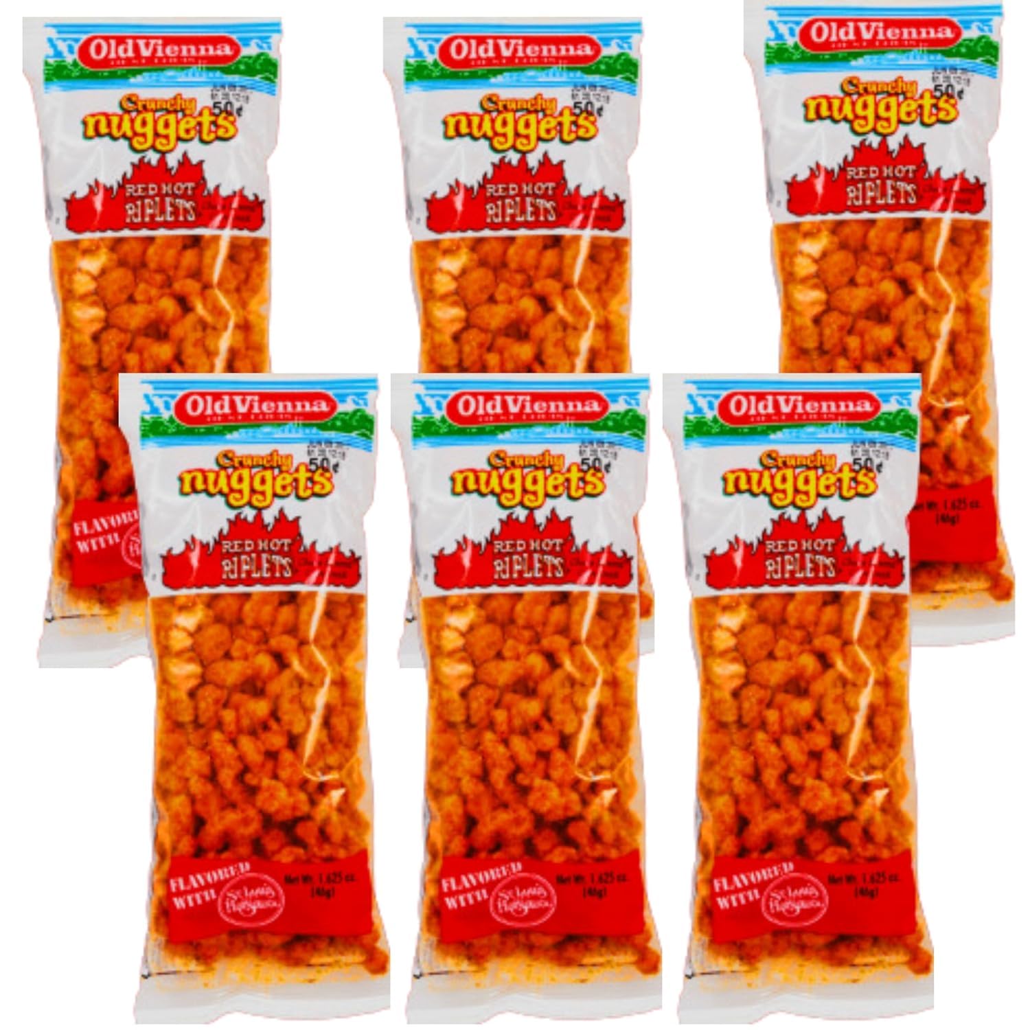 Old Vienna of St. Louis Red Hot Riplets Crunchy Nuggets 1.625oz Tubes (Pack of 6) Snack Box by TranadaCo