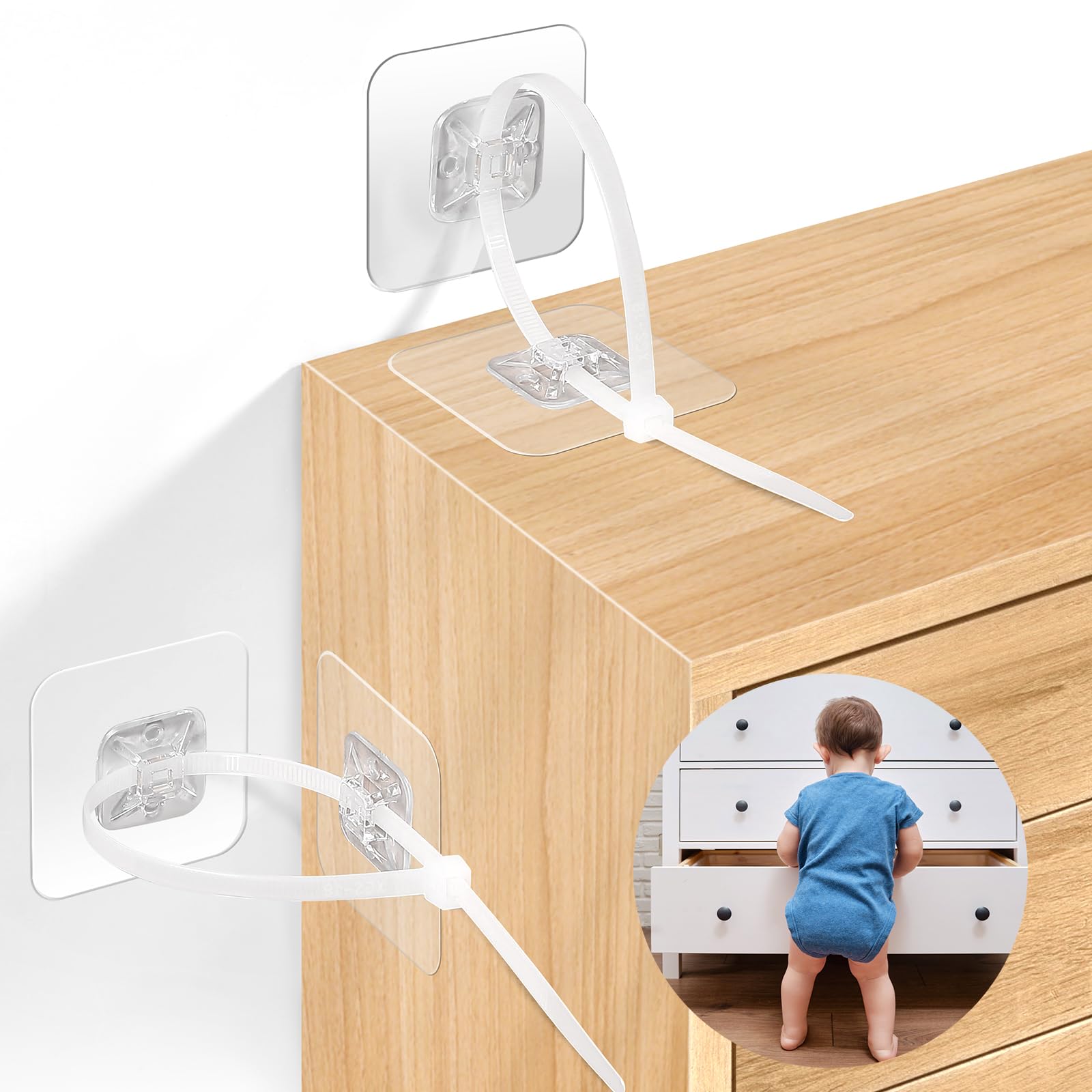 Dovesail Furniture Anchors (30 Pack) No Drill for Baby Proofing, Furniture Wall Anchor Straps, Self-Adhesive Secure Cabinet Safety Wall Anchors, Anti