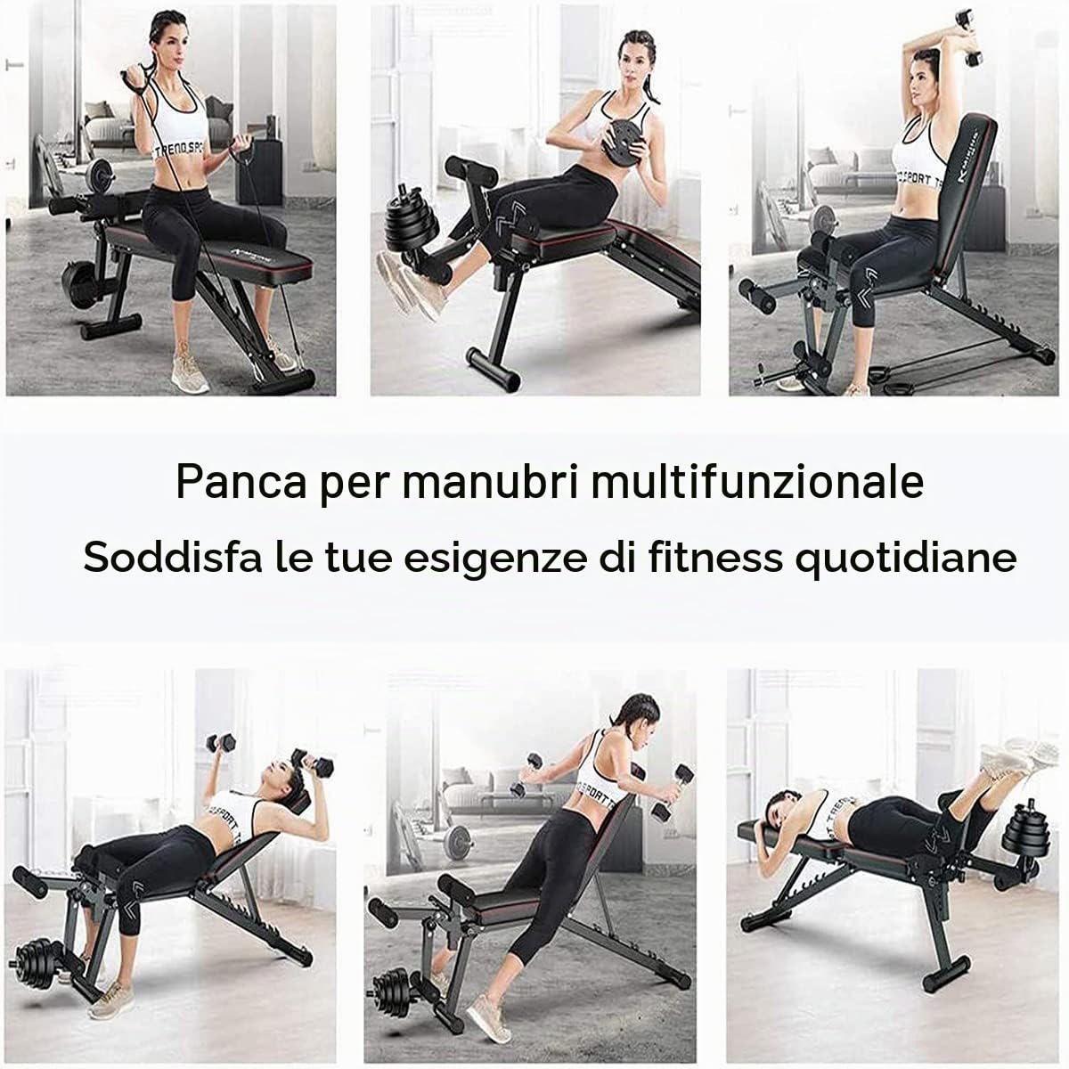 Panca Multifunzione, Panca per Pesi Regolabile, Sollevamento Pesi, Allenamento Gambe e Panca per Allenamento, Nero(132 * 113 * 46cm)