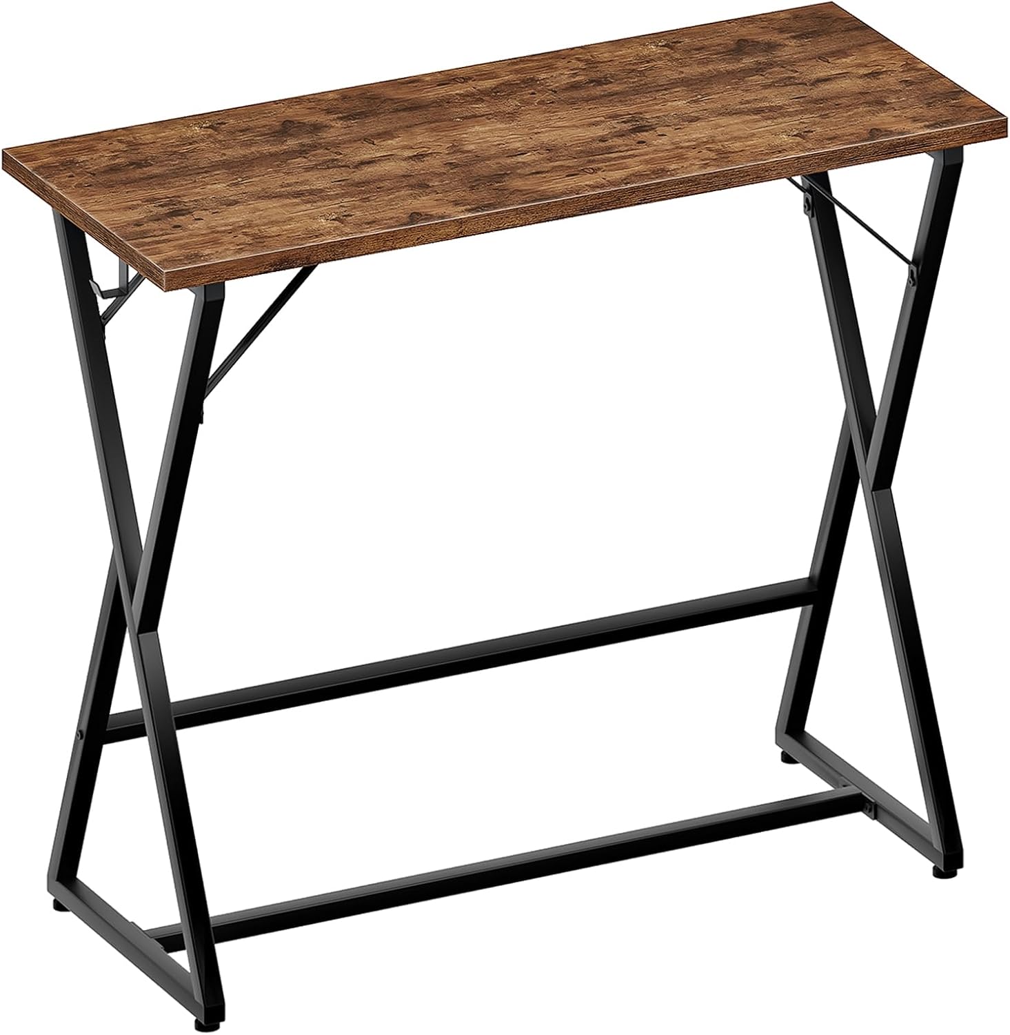 HOOBRO 39.4 Inch Bar Table, Counter Height Rectangular Bar Table, Pub Dining Table, Metal Frame with Footrest and 2 Hooks, for Narrow Space, Bistro and Living Room, Rustic Brown and Black BF67BT01