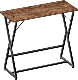 HOOBRO 39.4 Inch Bar Table, Counter Height Rectangular Bar Table, Pub Dining Table, Metal Frame with Footrest and 2 Hooks, for Narrow Space, Bistro and Living Room, Rustic Brown and Black BF67BT01
