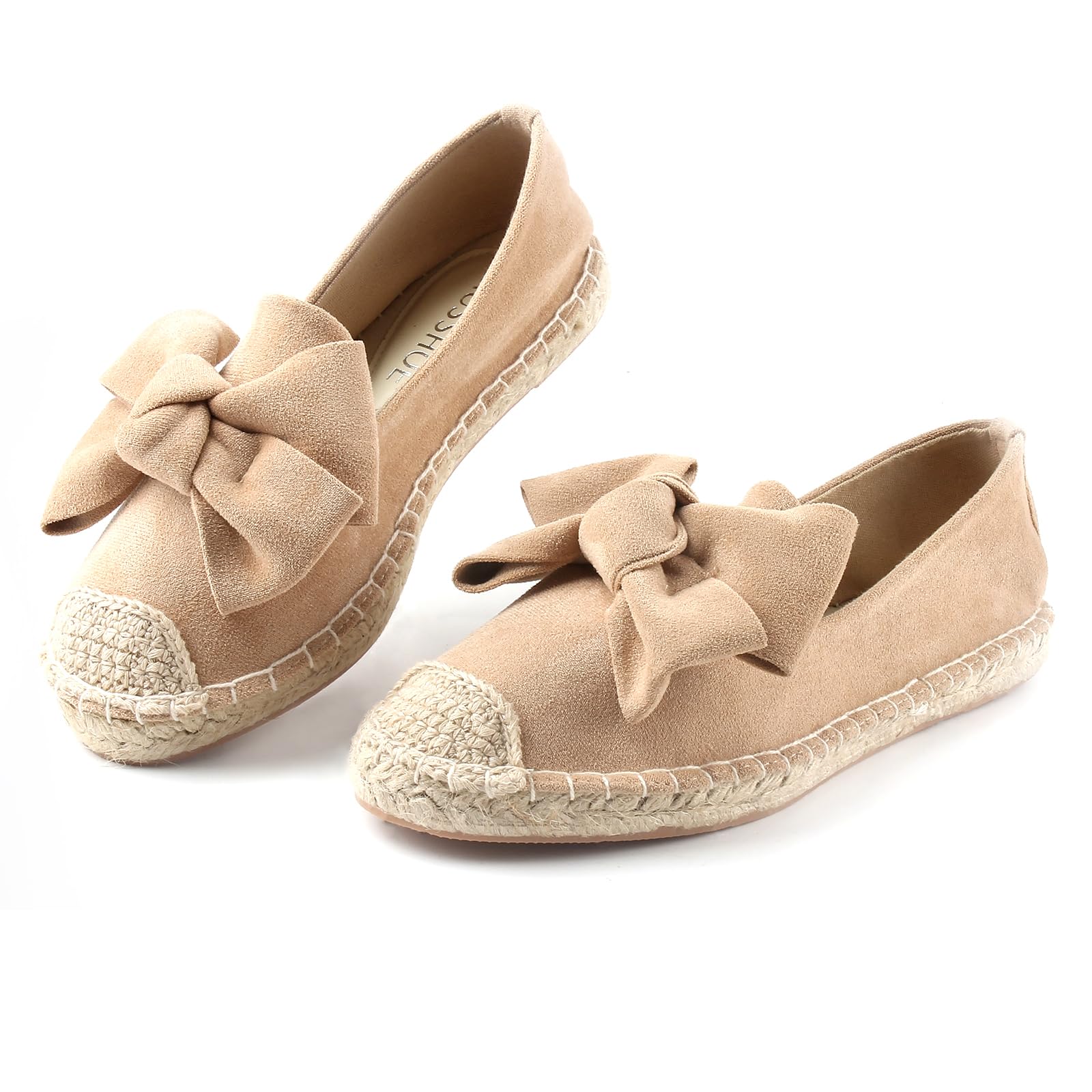 MUSSHOE Casual Espadrilles for Women Flats: Comfort Closed Toe Autumn Linen Sole Ballet Flats with Bow - Lightweight Slip on Walking Shoes for