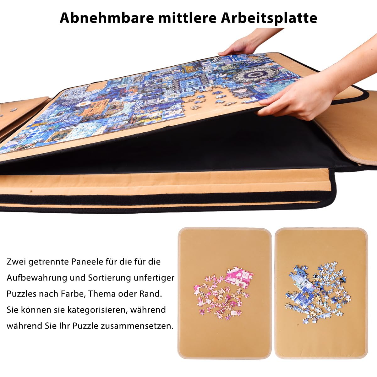 1500 Teile Puzzlebrett, tragbares Puzzlebrett, Puzzletischplatte, Puzzle-Aufbewahrung mit Sortierfächern & abnehmbarem Brett, rutschfeste Oberfläche