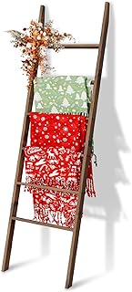 Acacia Wood 6-Tier Blanket Ladder, 5.7FT(66.5'') Blanket Quilt Towel Hol...