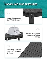 Vista 5 de SERWALL Mesa de centro al aire libre, mesa de centro de HDPE Patio para exterior, rectangular, negro
