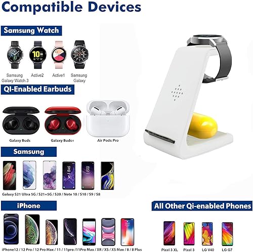 Miniatura 3 de Cargador inalámbrico para Samsung, estación de carga 3 en 1 para Galaxy Watch 3 y Buds, Samsung S21/S20/S10/Note 20/10/9/8 (no para Galaxy Watch 4)