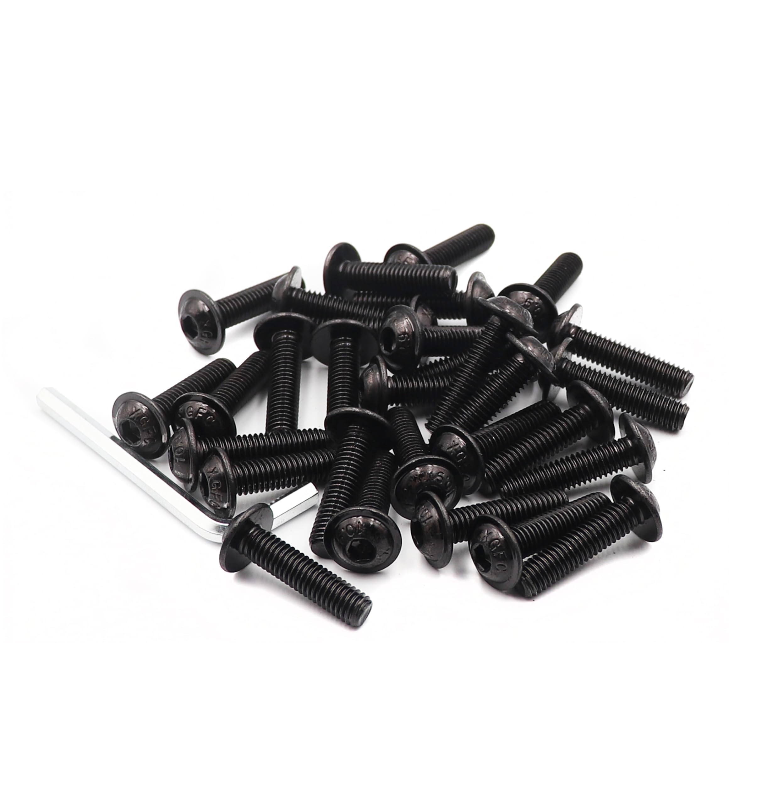 30pcs M6-1.0 x 25mm Flanged Button Head Socket Cap Screw Bolts, Allen Socket Drive, Black Oxide Finish, Carbon Steel 10.9 Grade,DIN7380