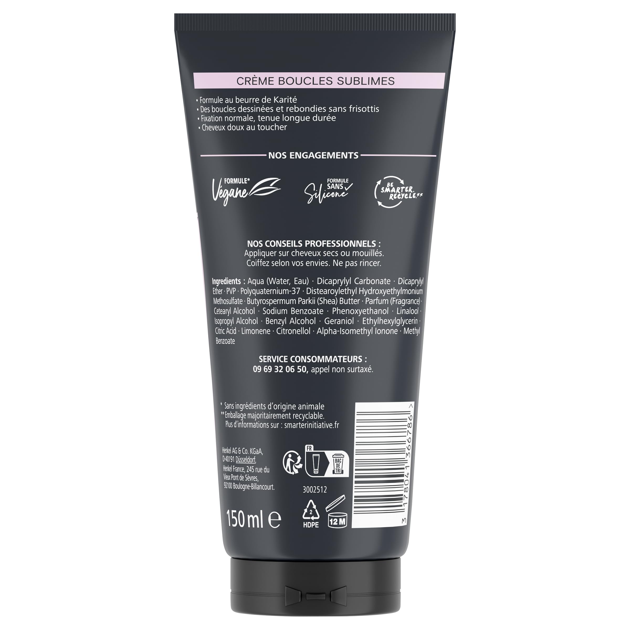 SCHWARZKOPF, Kremowe Sublime Loki, Definiuje loki, Anty-Frisottis, Formuła z Masłem Shea, Wegańska i bez silikonu, Normalne mocowanie, Długotrwała trwałość, 150ml