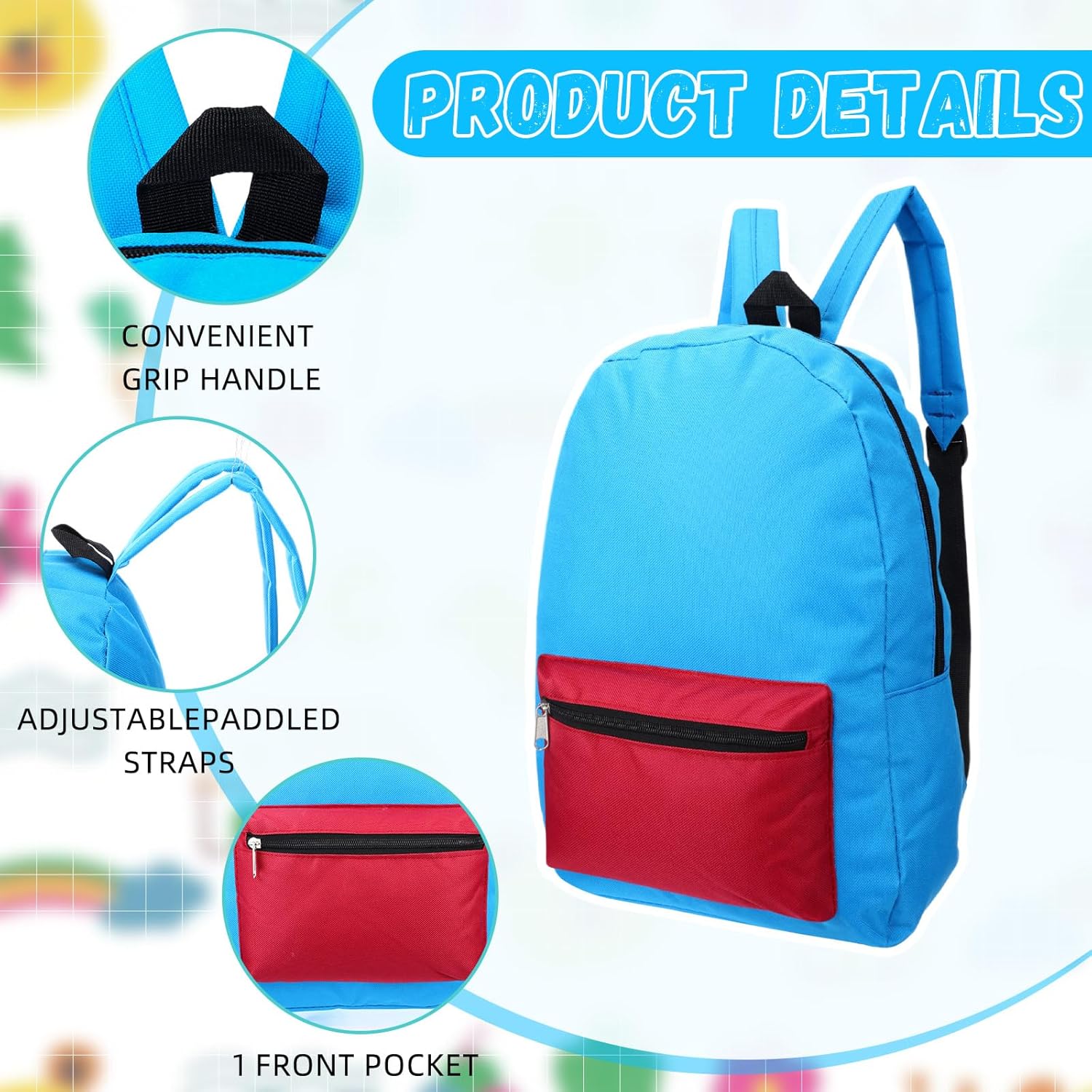 Sweetude 30 Pcs Backpack in Bulk 16" School Bookbags for Kids Lightweight Girls Boys Student Casual Kits (Trendy Patchwork)