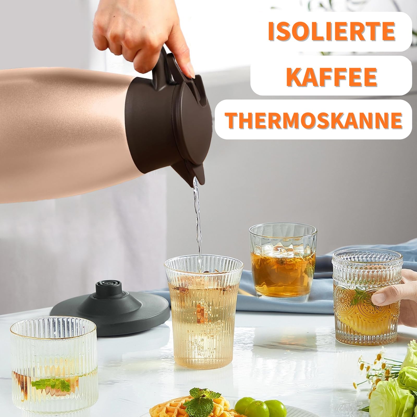 2 Stück Edelstahl Thermoskanne 2L Isolierkanne, Doppelwandige Vakuumkanne mit Griff, Isolierkannen für Heiß- & Kaltgetränke, Teekanne 36 Stunden Wärmedämmung, Kaffeekanne für Kaffee, Tee, Wasser