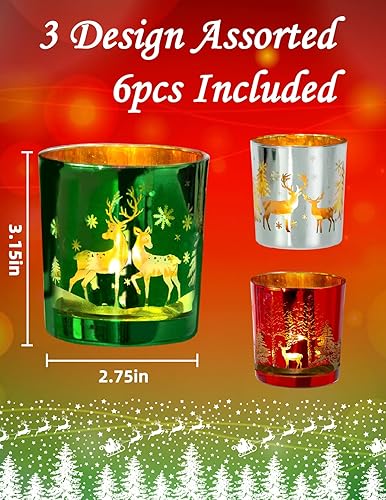 Miniatura 2 de Portavelas votivas de cristal de Navidad, 6 portavelas para velas de té de Navidad, portavelas para centro de mesa de Navidad, decoración de mesa,