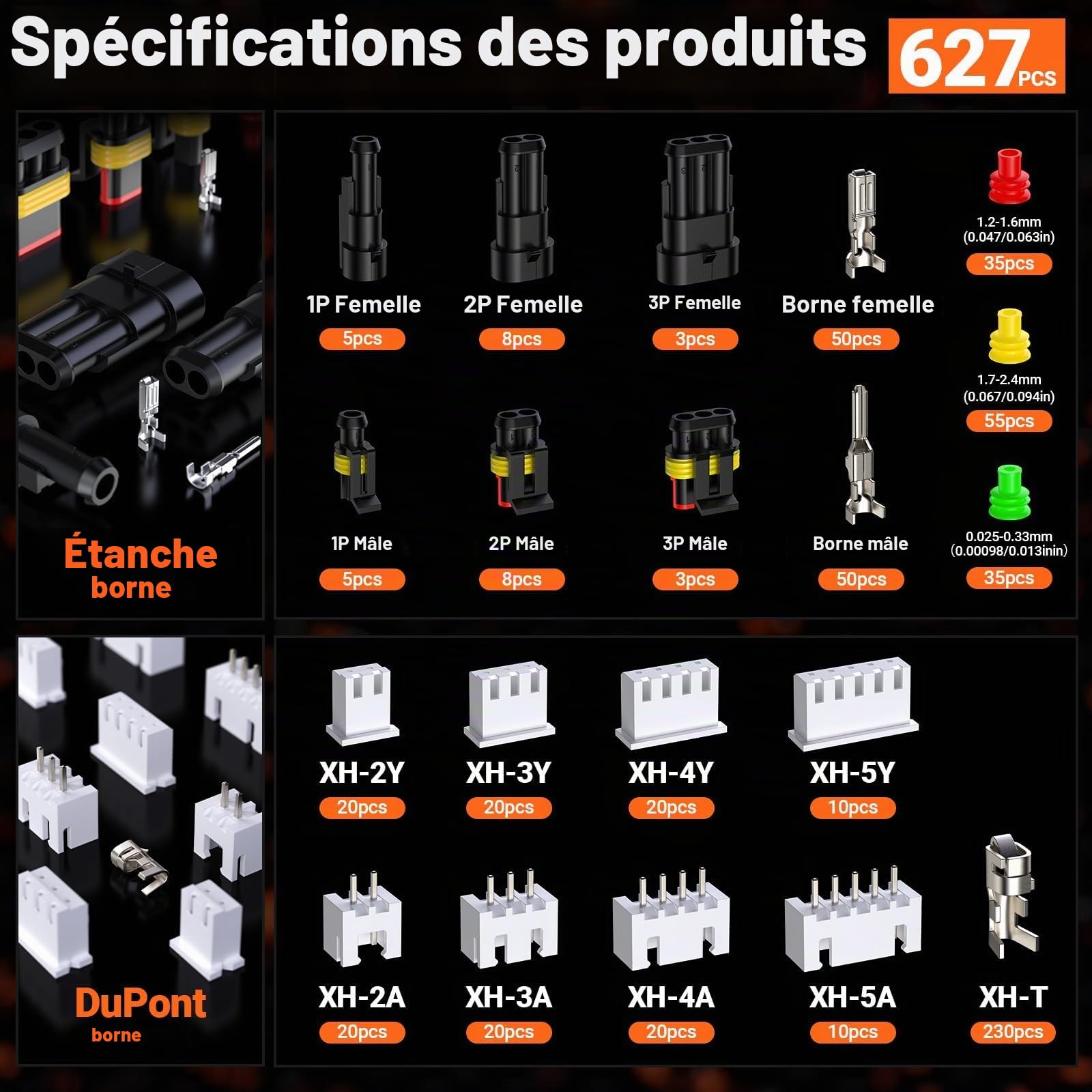 Preciva Pince à Sertir Double Mâchoire 627pcs pour JST/Dupont & Cosses