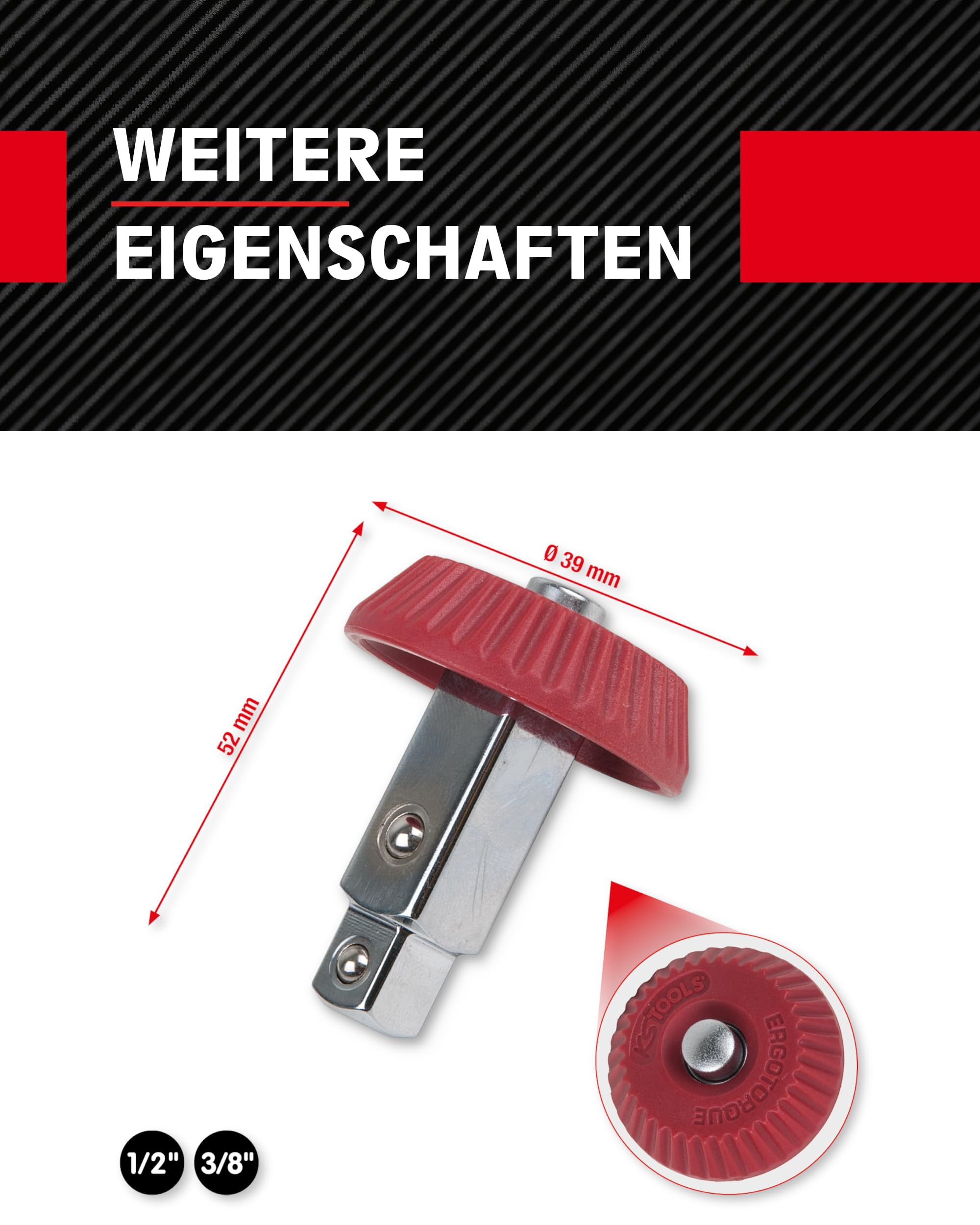 KS Tools 516.1428 Glowica obrotowa na koncówce przestawnej, 1/2"+3/8"