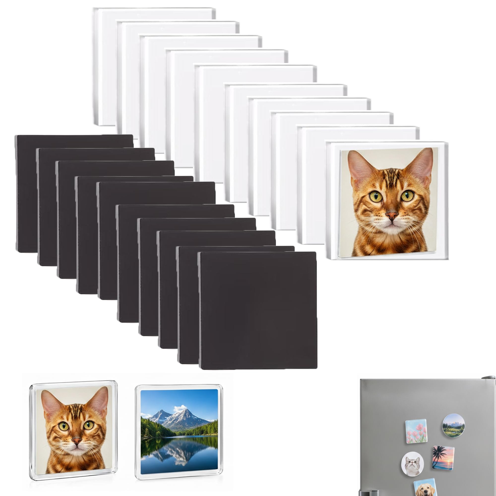 10 Pcs DIY Acrylic Fridge Magnet Kit with Adhesive Backing | 2x2 Inch Square Magnetic Photo Frames Set for Crafts | Clear Refrigerator Magnets Maker for Customized Picture, Kitchen, Classroom Decor