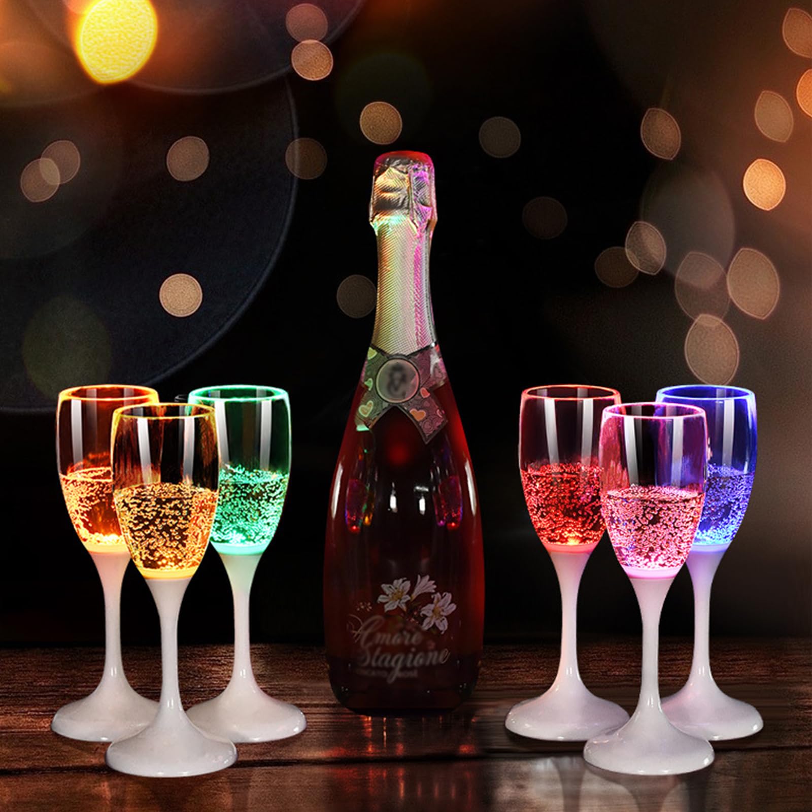 LED-Champagnergläser, Wasser-Flüssigkeit, aktiviert, beleuchtet, 120 ml, leuchtende Weingläser, farbige Champagnerflöten, Trinkkelche, 6 Stück